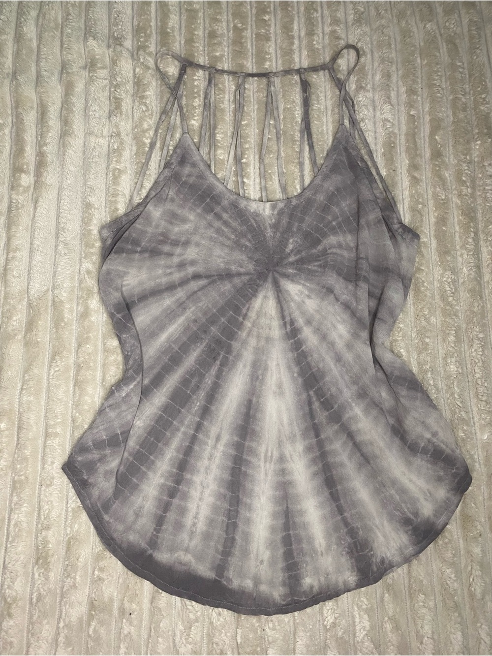 Chaser Gray White Tie-Dye Silk Crepe de Chine Strappy Cage-Back Cami